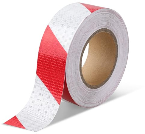 Bmliingchau Reflektierendes Klebeband Rot Weiß 30m x 5cm, Reflektorband Selbstklebend, Reflektierende Aufkleber, Reflective Tape für Fahrrad Fahrzeuge Autos Reflektoren Fahrrad Anhänger Kleidung