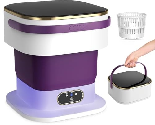 Mini Lavatrice,15L 2 in 1 Lavatrice Portatile con Centrifuga e 3 modalità di pulizia per Piccoli vestiti, Lavatrice da Campeggio Pieghevole per Viaggi, Appartamenti (Viola)