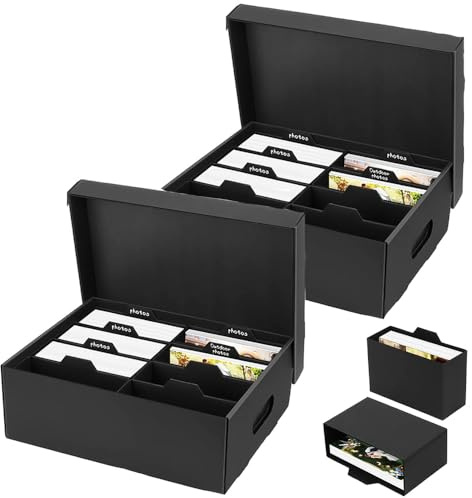 Calenxy 2 x Fotobox Aufbewahrungsbox, Foto Aufbewahrungsbox, Foto Aufbewahrungsbox mit Deckel für 10x15 cm Fotos, Aufbewahrungsboxen Fotoalben Pappe für Handwerk Aufkleber Foto