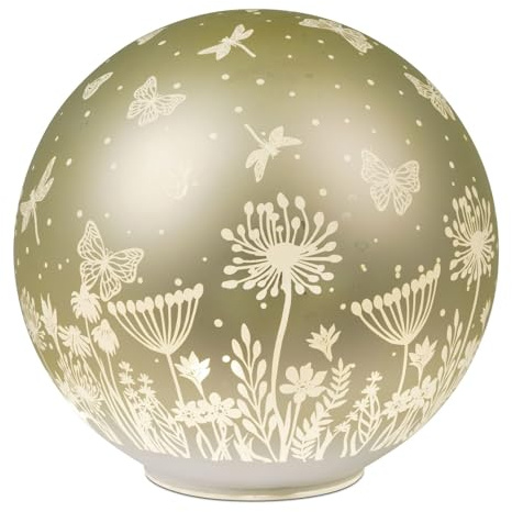 formano LED Deko Kugel Glas Pastell Grün 20cm Matte Glasleuchte mit Blumen-Dekor- Timer 6h/18h, batteriebetrieben (3× AA), stimmungsvolles Ambientelicht für Tisch, Fensterbank & Regal