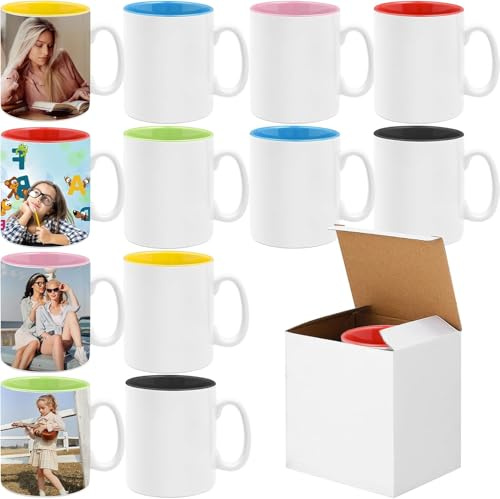MALLOOM - Tazas de sublimación de 11 oz en blanco, 12 tazas de café para sublimación, tazas vacías, colores surtidos