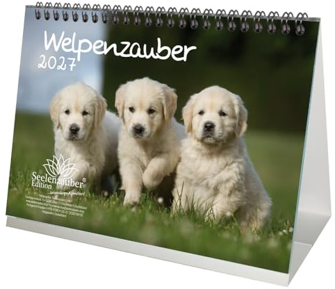 Welpenzauber DIN A5 Tischkalender für 2027 Hunde Welpen - Seelenzauber