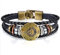 JewelryWe Schmuck Herren Damen Löwe Armband, 12 Tierkreis Sternzeichen Horoskop Charms Druckknopf Armreif, Leder Legierung, schwarz