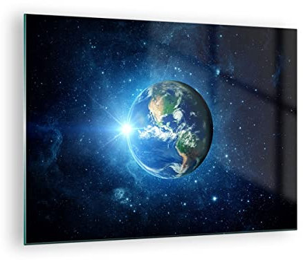 Bilder auf Glas Erde Universum Sterne Galaxie Glasbild 70x50cm Wandbilder Dekoration Wohnzimmer Schlafzimmer Küche Deko Klein Wanddeko Bild im Glas Wand Kunstdruck Art Modern Wall Decor GAA70x50-2943