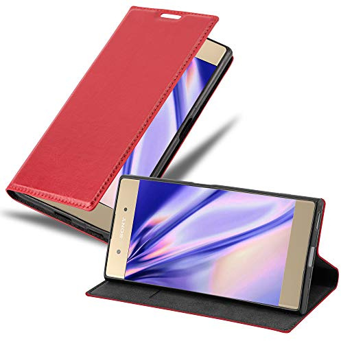 Cadorabo Hülle kompatibel mit Sony Xperia XA1 Plus aus Premium Kunst Leder Flip Klappbare Stoßfeste Magnetische [Standfunktion] [Kartenfächern] Cover Hülle für Sony Xperia XA1 Plus Tasche in Rot