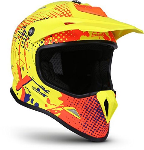 Soxon® SKC-33 „Fusion Neon“ · Kinder Cross-Helm · Motorrad-Helm MX Cross-Helm MTB BMX Cross-Bike Downhill Off-Road Enduro-Helm Quad · ECE 22.05 Schnellverschluss SlimShell Tasche S (53-54cm)