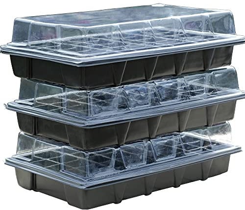 Seed Tray Propagator Kit 120 Cells, 40 Cells per Tray Clear Lids, Plant Germination, Windowsill Greenhouse Starter Plastic Grow Trays (3 Seed Trays)