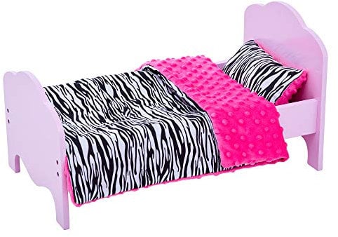 Kleine Prinzessin 45 cm Puppen-Einzelbett, Rosa & Bettzeug Zebramotiv TD-11929-1E