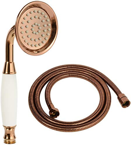 ENGA Vintage Hand-held Shower Rain Sprayer Telephone Shaped Brass Ceramic Shower Head with 59 Inch Hose for Bathroom (Rose-Gold Finish)