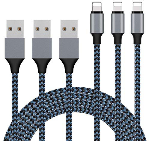 iPhone Charger Cable, Sundix Lightning Cable 3Pack 10ft Nylon Braided Charging Cord Compatible iPhone XR XS XSMax X 8 8 Plus 7 7 Plus 6 6s Plus SE 5 5s 5c iPad iPod (Blue)