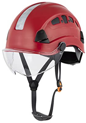 Defender Safety H1-CH Safety Helmet Hard Hat with Visor for Industrial & Construction ANSI Z89.1 (Red w/Visor)