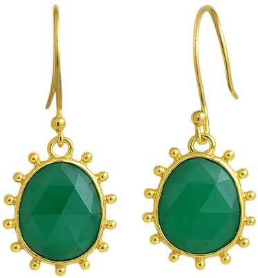Gruner onyx vergoldet Sterling Silber Ohrringe | Natürlicher Edelstein - Geburtstagsgeschenk - Handgefertigte Geschenkideen für Frauen