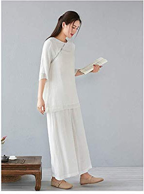 Tai Chi Kleidung Damen,Herren Frauen Zen Meditationsanzug Tai Chi Uniform Chinesische Kung Fu Kleidung Baumwolle Und Leinen Yoga Anzug,White-L