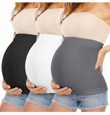 Rheane Bandeau ventral de maternité pour femme enceinte, extension de jeans de maternité, bandes ventrales réglables pour la grossesse, H. Noir + Blanc + Gris foncé, 4