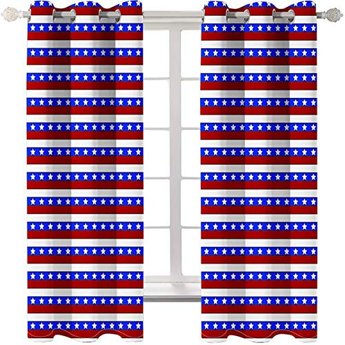 Daesar Curtain for Bedroom 2 Panel, Eyelet Blackout Curtains Thermal Stars Stripes Window Treatment Door Red White Blue Polyester Curtain 54 W x 72 L