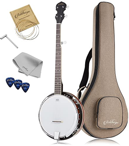 Ashthorpe 5-saitiges Banjo, Linkshänder, volle Größe mit 24 Halterungen, geschlossener Rückseite, Mahagoni-Resonator und Getriebe-Stimmgerät