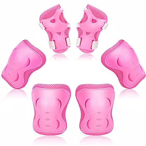 YUTOU Kinder Knieschoner Set 6-in-1 Verstellbar Knieschützer Ellbogenschützer Set Kinder Knieschoner Schützer Protektoren Schutzausrüstung Kinder für Inliner Radfahren Skateboards Roller (Pink)