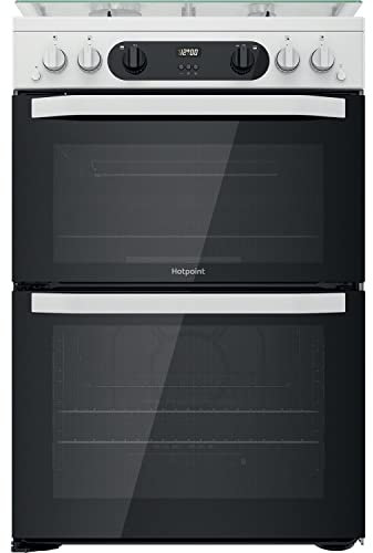 Hotpoint 60cm Double Oven Gas Cooker with Assisted Cleaning and Lid - White