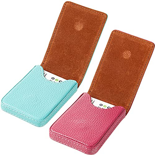 Outus Visitenkartenhalter, Visitenkartenetui aus PU-Leder, Geldbörse, mit Magnetverschluss für Männer/Frauen, 2 Stück, Pink und Grün, Klassisch