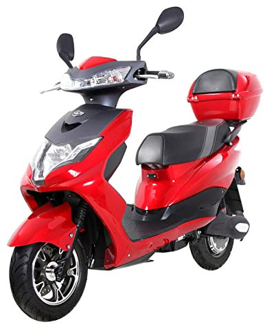 Elektroroller “Eagle Li”, 2000 Watt, 60 km Reichweite, Straßenzulassung, Lithium-Akku, Elektro Roller, E-Roller mit Sitz, Elektro Motorroller, Rot