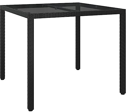 vidaXL Gartentisch Esstisch Terrassentisch Gartenmöbel Balkontisch Outdoor Tisch Außentisch 90x90x75cm Gehärtetes Glas Poly Rattan Schwarz