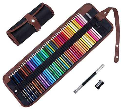 Lápices de Colores para Dibujo Profesional, 48 Lápices de Colores y Bosquejo Material en Estuche Enrollable, Basado en Aceite, No Tóxico, para Mandalas Colorear Adultos, Artistas, Estudiantes y Niños