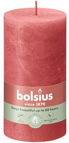 Bolsius Rustik Stumpenkerze rosa blüte, Höhe 13 cm, Ø 6,8 cm Stumpen- und Kugelkerzen