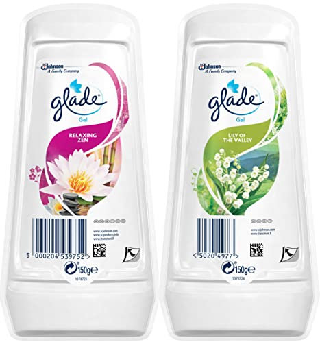 Glade Solid Gel, Air Freshener, 150 gr, Relaxing Zen Scent + Glade Solid Gel, Air Freshener, 150 gr, Lily of The Valley Scent