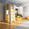 Marlux-Meble Hochbett JSM-7 90x200 TREPPE Links mit Schreibtisch Schränke und Ausklappbares Sofa 70x180 Matt Funktionsbett Etagenbett Stockbett Kinderhochbett Jugendhochbett (Gelb Matt)