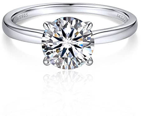 MomentWish Verlobungsring Damen, 2 Karat Solitär 925 Sterling Silber Moissainte Ringe D Farbe VVS1 Muttertagsgeschenk mit Geschenkbox Gra Zertifikat-Größe58