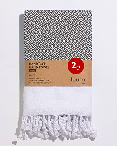 Luum® 2er Hamam Handtücher Set, Sport Handtuch Set, Turkish Towel Set, Haar Handtuch Set, 100% ringgesponnene Baumwolle, schnelltrocknend, fusselfrei, Khaki, 45x95, Geschenkset