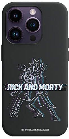 Personalaizer iPhone 14 Pro Hülle Schwarz mit Rick and Morty Glitch Design
