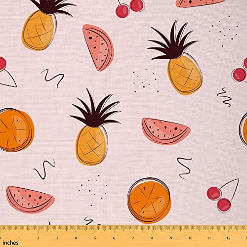 Watercolor Fruits Fabric by The Yard Cartoon Fruits Watermelon Orange Decor Fabric for Kids Girls Teens Tropical Plants Summer Style Fabric for Bed Outdoor Indoor DIY Projects 2 Yards