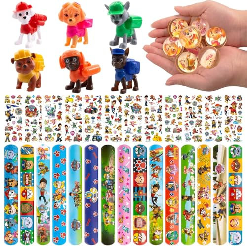Mitgebsel Kindergeburtstag, 41 Pcs Dog Mitgebsel Spielzeug Geburtstag Deko Party Dekoration Hund 15 Schnapparmband Kinder 6 Hund Figurens 8 Flummis 12 Aufkleber Zufälliges Muster