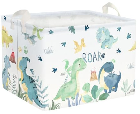 Clastyle Süßer Grün Dinosaurier Würfel Aufbewahrungskorb für Babyzimmer Vulkan Palmblatt Wasserdicht Rechteckig Stoff Regalkörbe Kleidung Spielzeug Kinder Aufbewahrungsbox, 40x30x30 cm