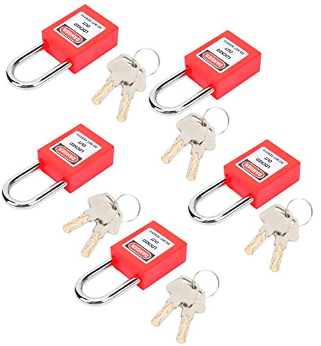5 Juegos de 38 Mm, Aislamiento LOTO Nylon PA Jack Llave de Trinquete Lockout Lock Candados con Llave para Accesorios de Mango Steel Nuclear Energy Logistics TransportRed (Rojo)