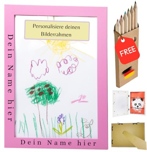 Luminoza Bilderrahmen fuer Kinderzeichnungen A4 (1, Rosa - Mit Namen)