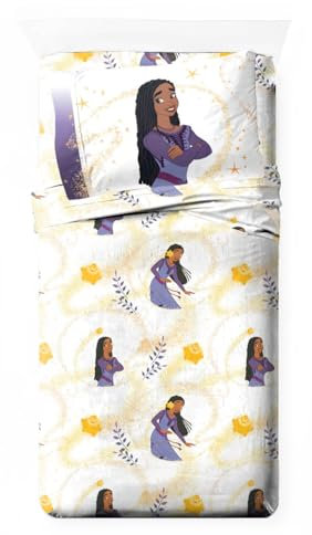 Jay Franco Disney Wish Bettwäsche-Set für Doppelbetten – superweiches Kinder-Bettwäsche-Set mit Asha, Valentino und Wishing Star – Mikrofaser-Bettlaken inklusive wendbarem Kissenbezug