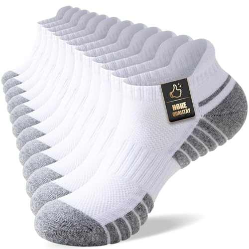 SockWaddles Calcetines Tobilleros Hombre, Calcetines Deporte Mujer 6 Pares Calcetines Tobillero Algodon Respirable Atléticos Acolchado Antideslizante Calcetine Cortos para Correr Ciclismo Negro Blanco