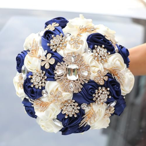 TUAGYMKR Runde glitzernde Brosche, Blumenstrauß, Brautstrauß, 19,1 cm, künstlicher Blumenstrauß für Braut, Brautjungfer, Quinceanera