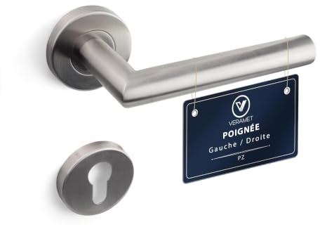 VERAMET Türgriffe Innentüren Türklinke Innen mit Geteilte Rosette Set | Profilzylinder Türgriff aus Edelstahl Drückergarnitur Handle Rund Garnitur PZ Zylinderrosette Zimmertür 40-62mm Inox – KUGA