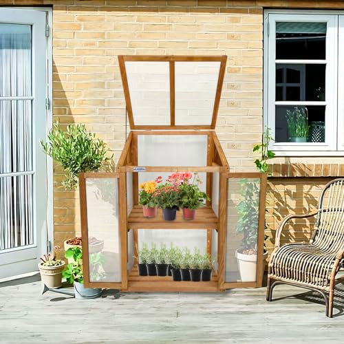 Lendo Online Mini Serra da giardino - Serra da Esterno e Interno per Piante e Orto con Coperchio e Ante Apribili - legno di abete rosso (60x49x97.5cm (Marrone))