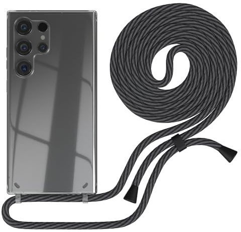EAZY CASE - Handykette kompatibel mit Samsung Galaxy S24 Ultra Kette zum Umhängen für Galaxy S24 Ultra Hülle mit Band aus Silikon stoßfeste transparente Handyhülle Schwarz/Anthrazit - Clips Schwarz