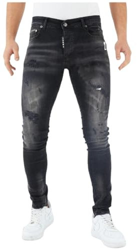 GEORGIO PEVIANI Jeans Patchwork Paint Splatter Distressed Ripped Mens Denim Jean (UK, Waist, 34, Regular, Regular, Black)