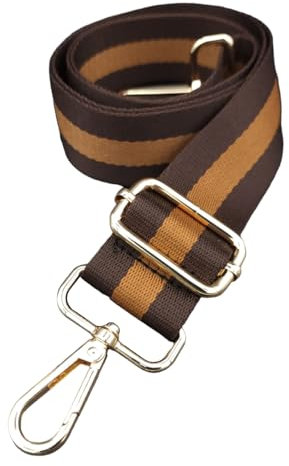 KraftsbyLondon Correa cruzada ajustable de lona tejida marrón oscuro y dorado miel de 1.5 pulgadas para bolsas de lona con cierres (herrajes - dorado)