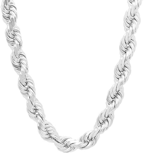 TUOKAY 9mm White Silver Rope Chain Stainless Steel Necklace for Men Women 24 Inch Rapper Costume