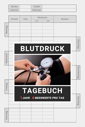 Blutdruck Tagebuch mit Medikamentenliste: 1 Jahr 4 mal täglich Blutdruck Werte + Herzfrequenz erfassen, einfache Verwendung für Frauen und Männer aller Altersgruppen