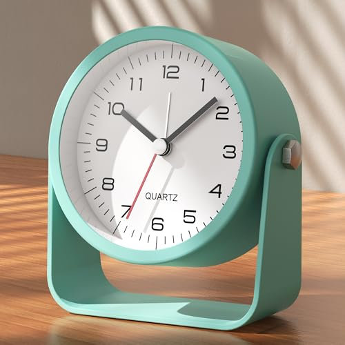 AYRELY 3,5Zoll Analog Wecker–geräuschloser Wecker ohne Ticken, Tischuhr mit verstellbarem Winkel, batteriebetrieben mit Licht (hellblau)