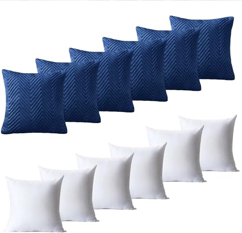 BedLooms Cushions with Covers Included 45 x 45 cm Set of 12 (6 Navy Cushion Covers, 6 Cushion Inserts) Ultrasonic Square Throw Pillow Cases Decorative Sofa Cushion with Invisible Zipper