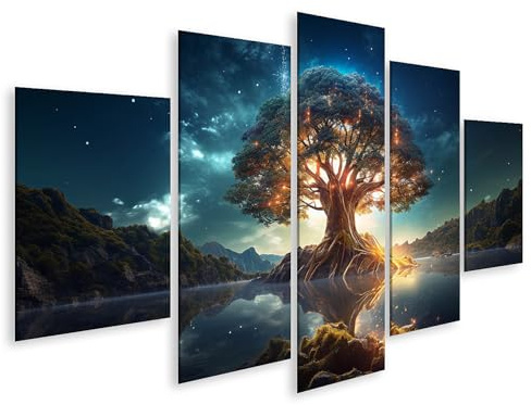 islandburner Yggdrasil - Quadro su tela con albero della vita luminoso, colorato, sacro, mitologia nordica